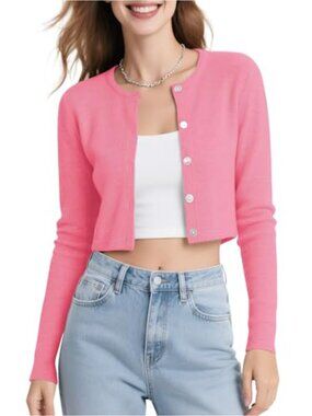 Cropped Cardigan Sweater Long Sleeve Button Up Shrug for Dresses